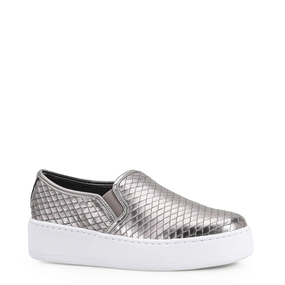 Slip On Couro Python Escamado Prata Velho