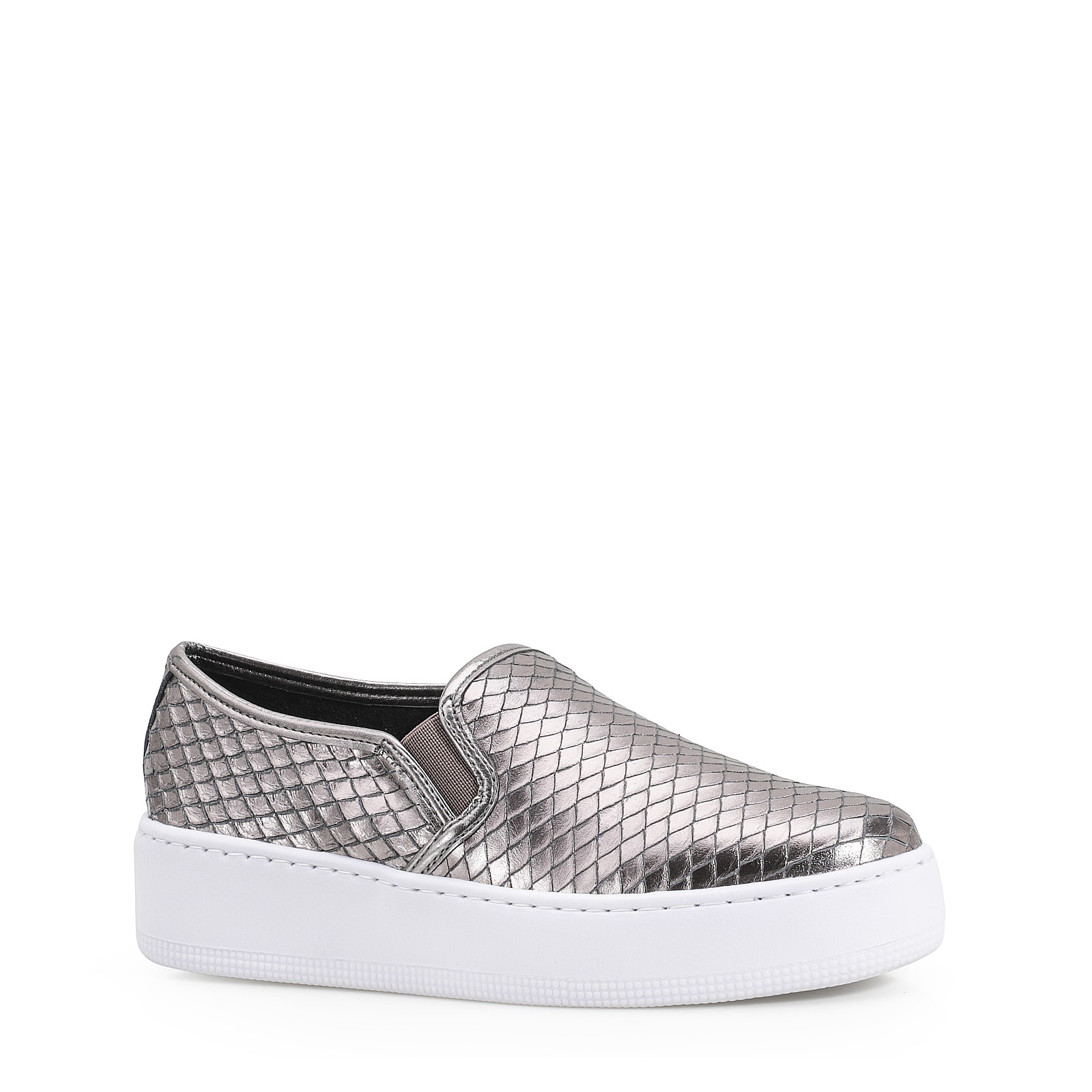 Slip On Couro Python Escamado Prata Velho