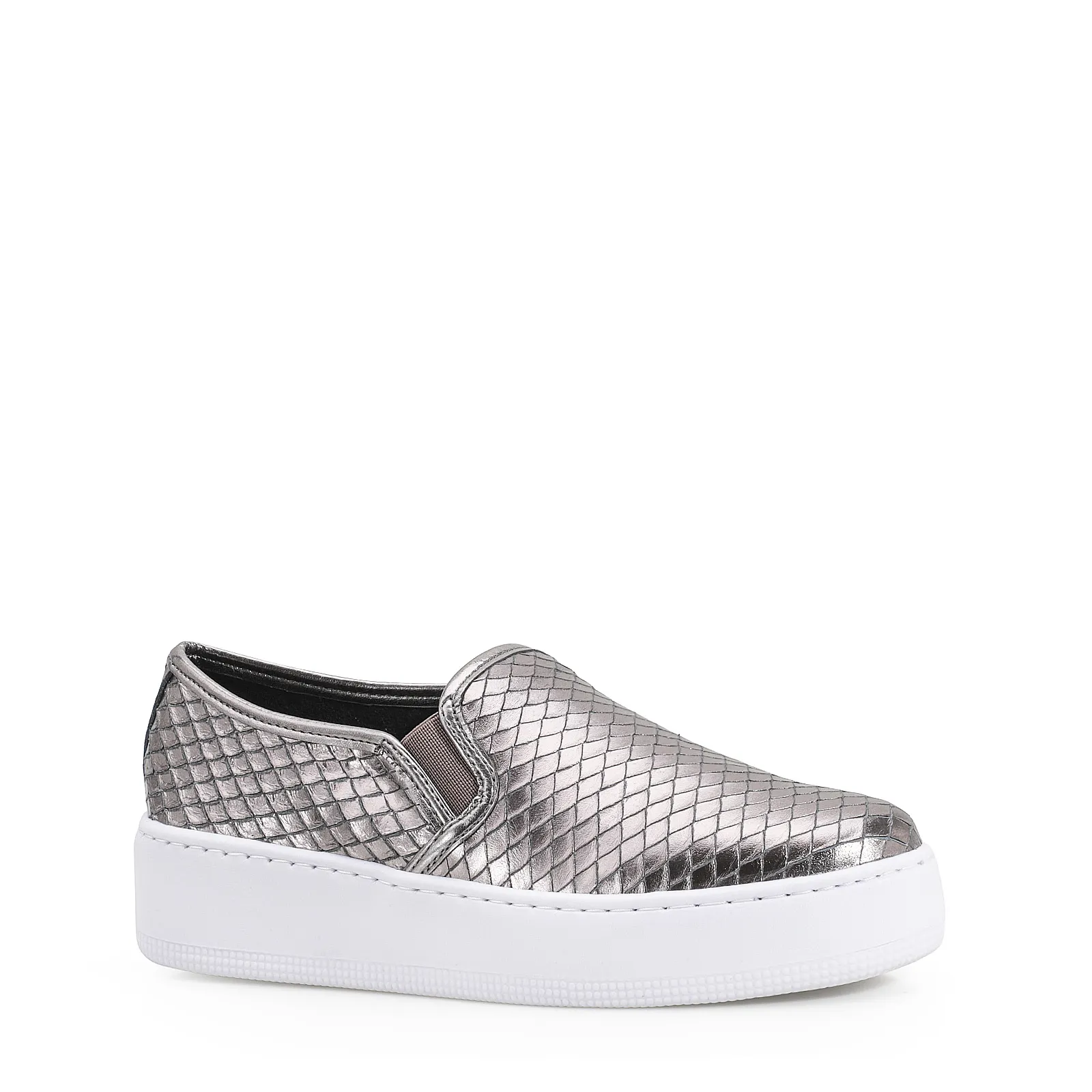 Slip On Couro Python Escamado Prata Velho