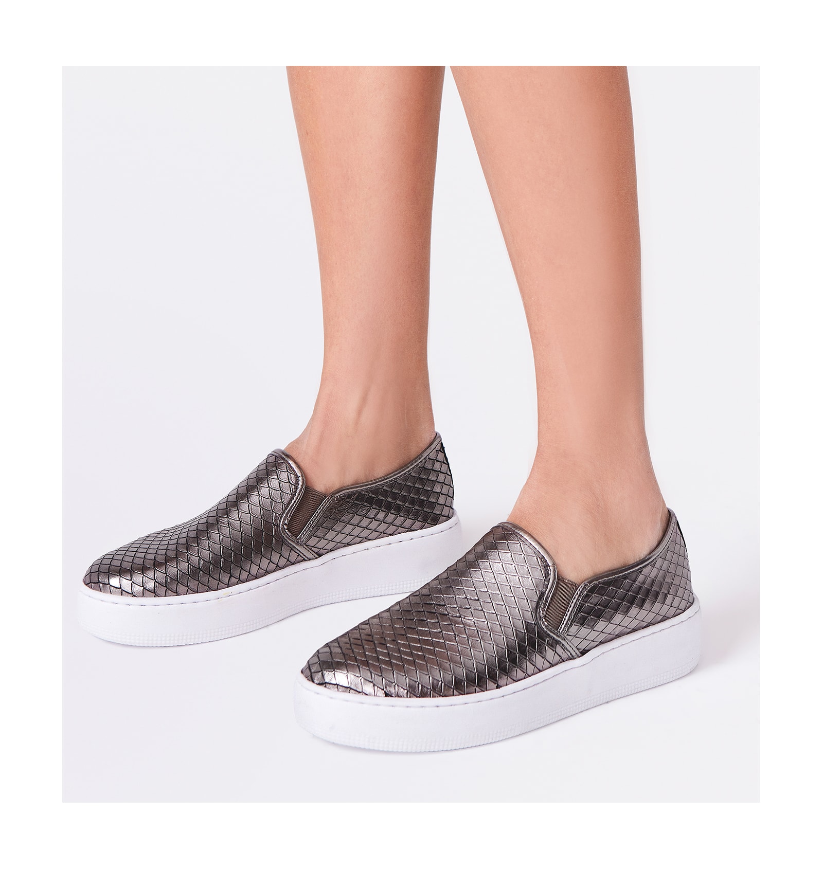 Slip On Couro Python Escamado Prata Velho