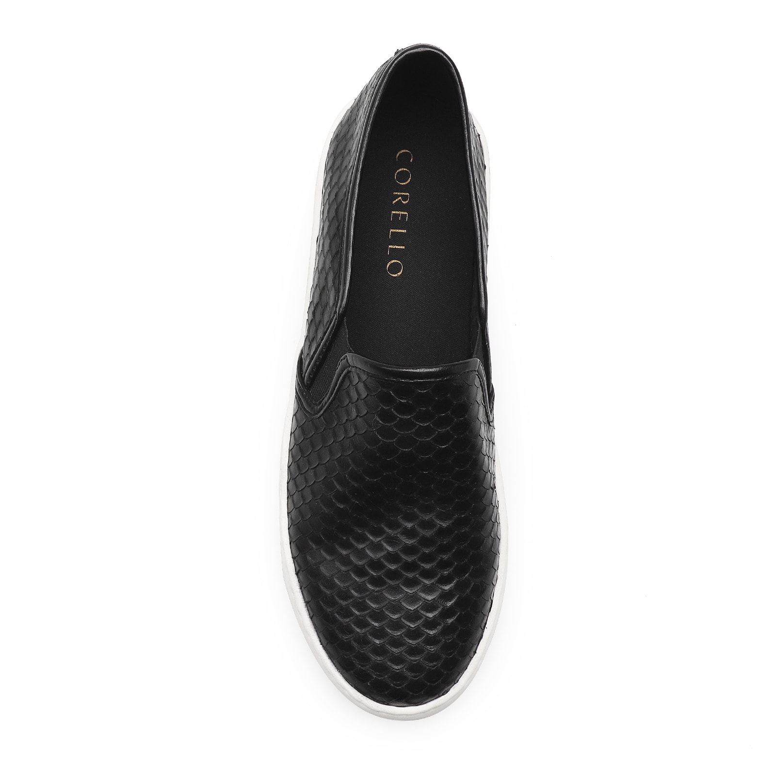 Slip On Couro Python Escamado Preto