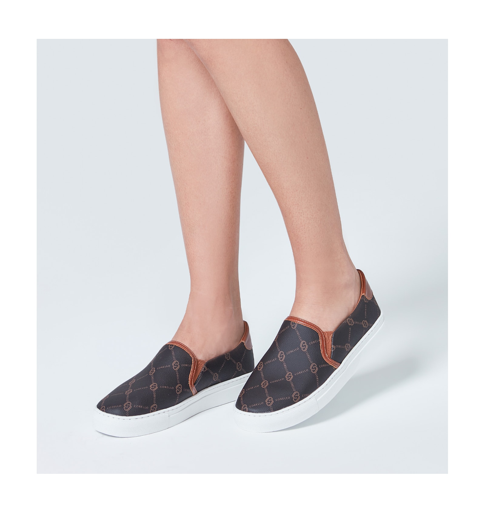 Slip On Monograma/Couro Marrom