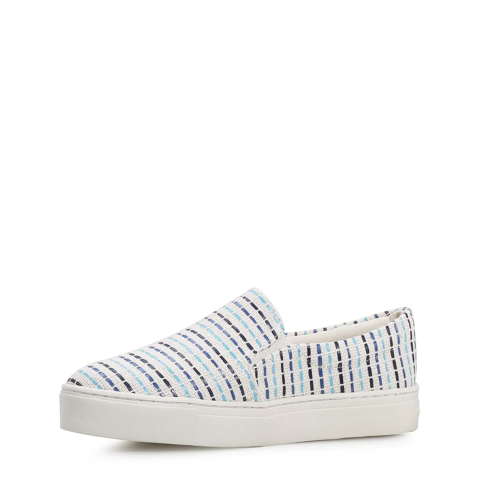 Slip On Tecido/Trama Tricolor Azul