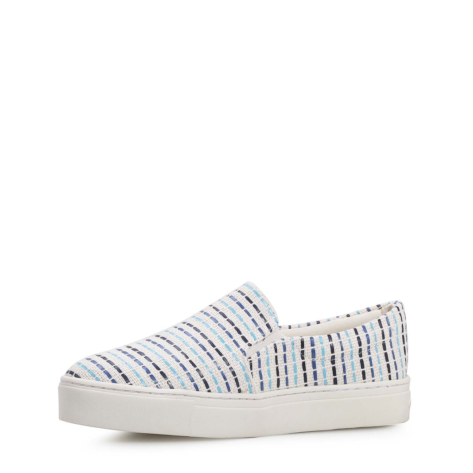 Slip On Tecido/Trama Tricolor Azul