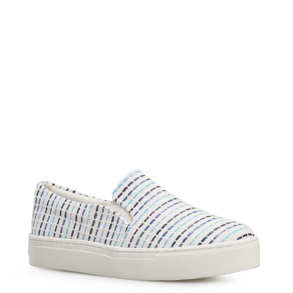 Slip On Tecido/Trama Tricolor Azul