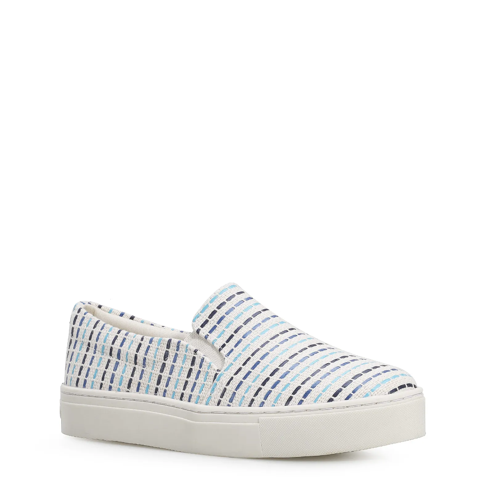 Slip On Tecido/Trama Tricolor Azul