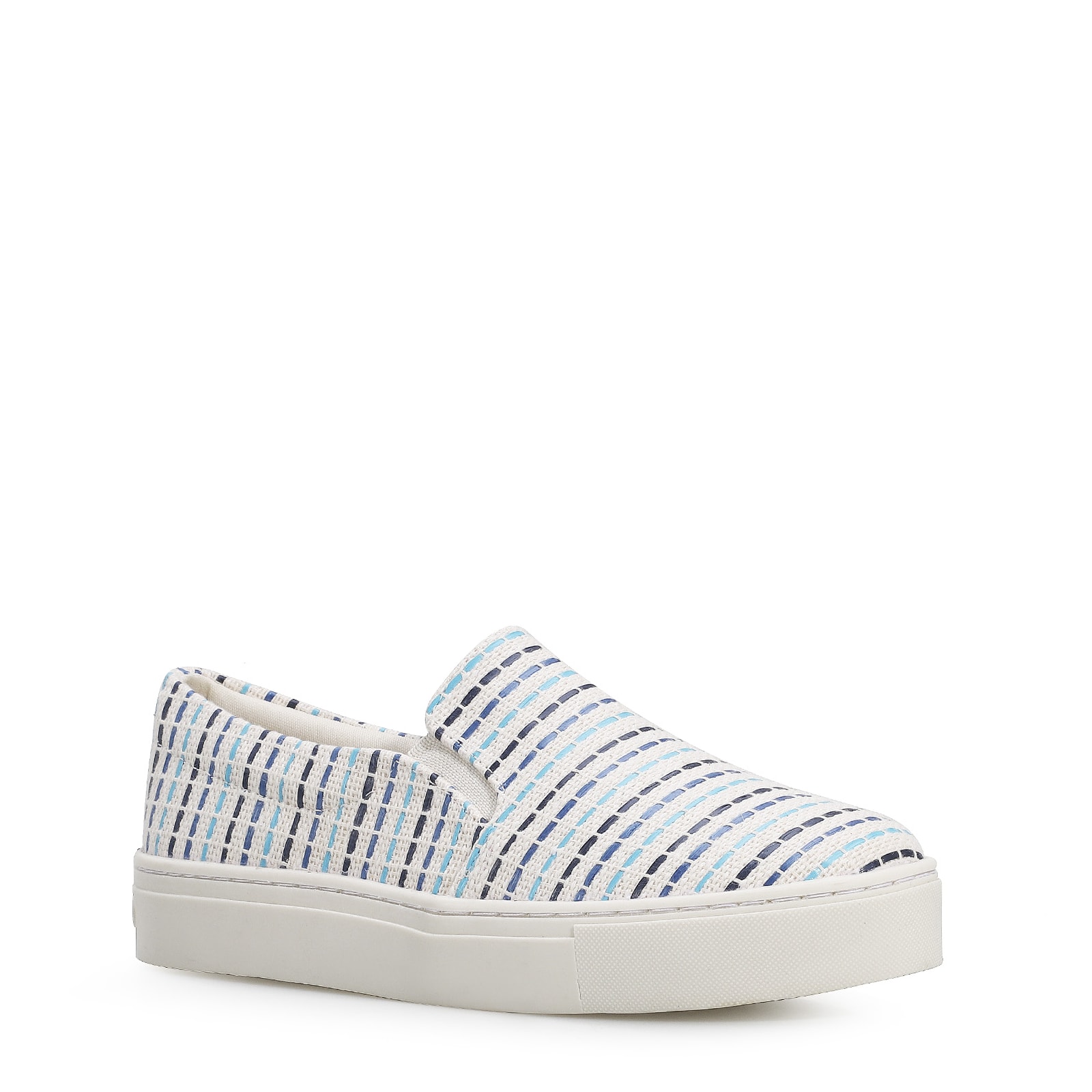 Slip On Tecido/Trama Tricolor Azul