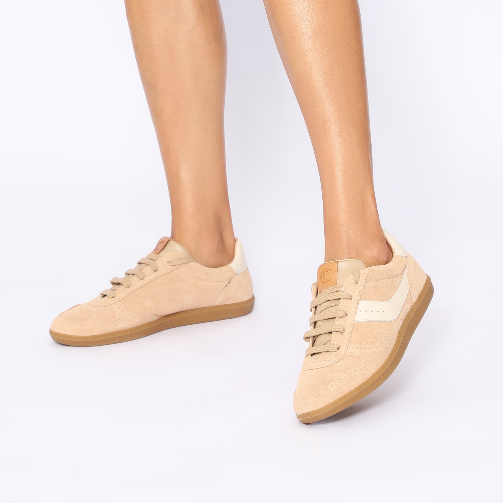 Tênis Couro Camurça Bege/Couro Off White