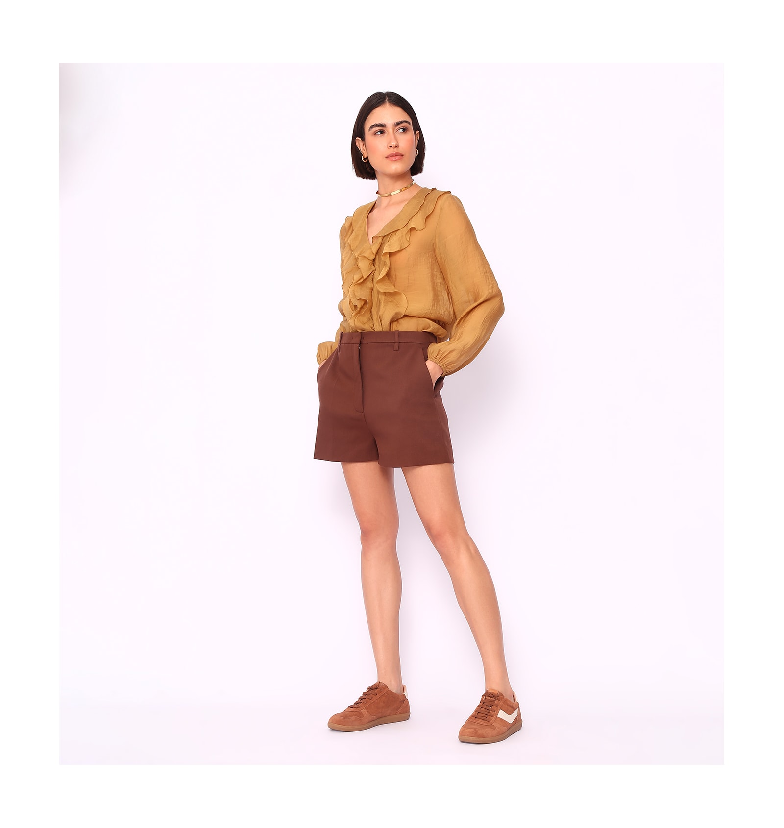 Tênis Couro Camurça Marrom/Couro Off White