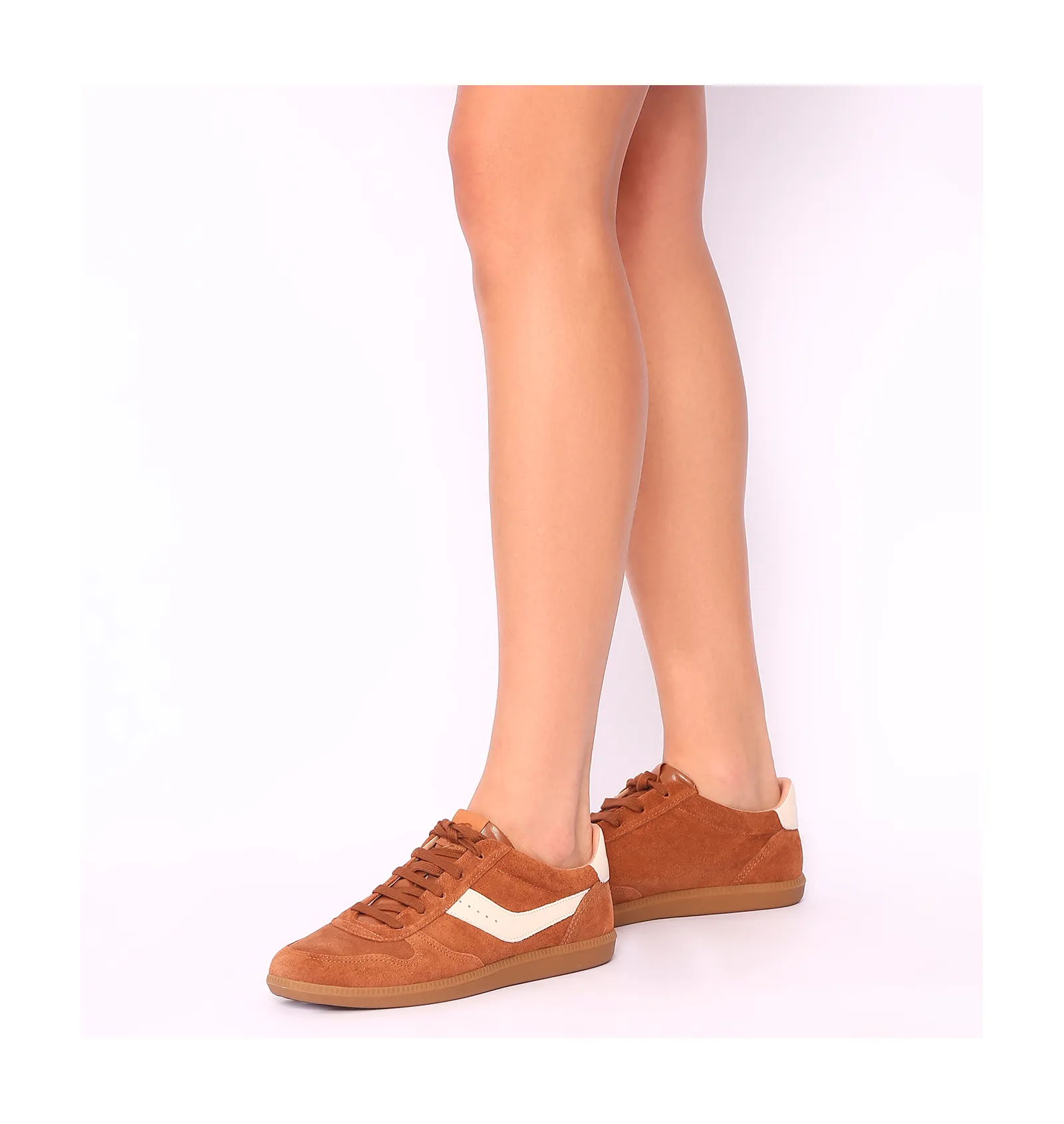 Tênis Couro Camurça Marrom/Couro Off White