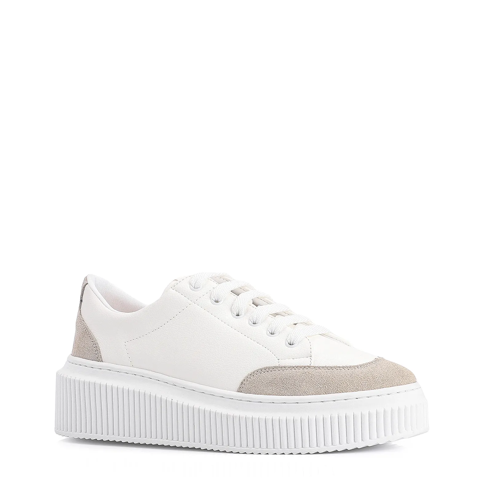 Tênis Flatform Alt Branco/Camurça Cinza