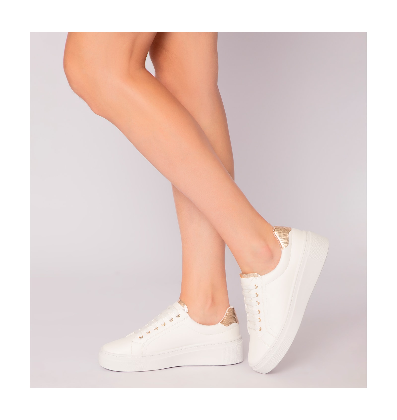 Tênis Flatform Alt Branco/Dourado