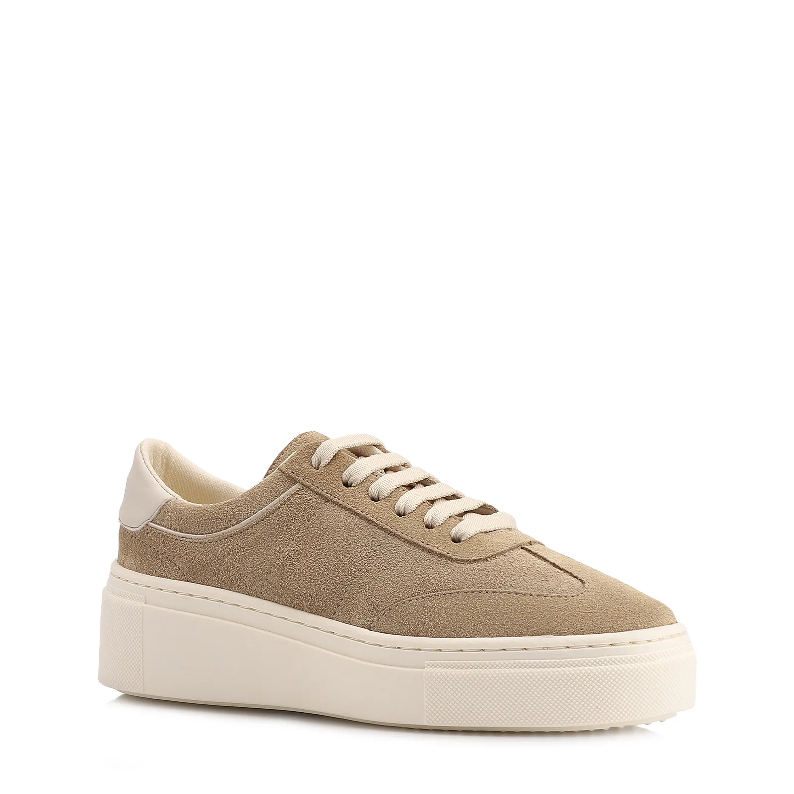 Tênis Flatform Couro Camurça Bege