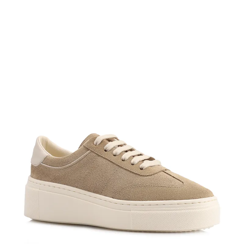 Tênis Flatform Couro Camurça Bege