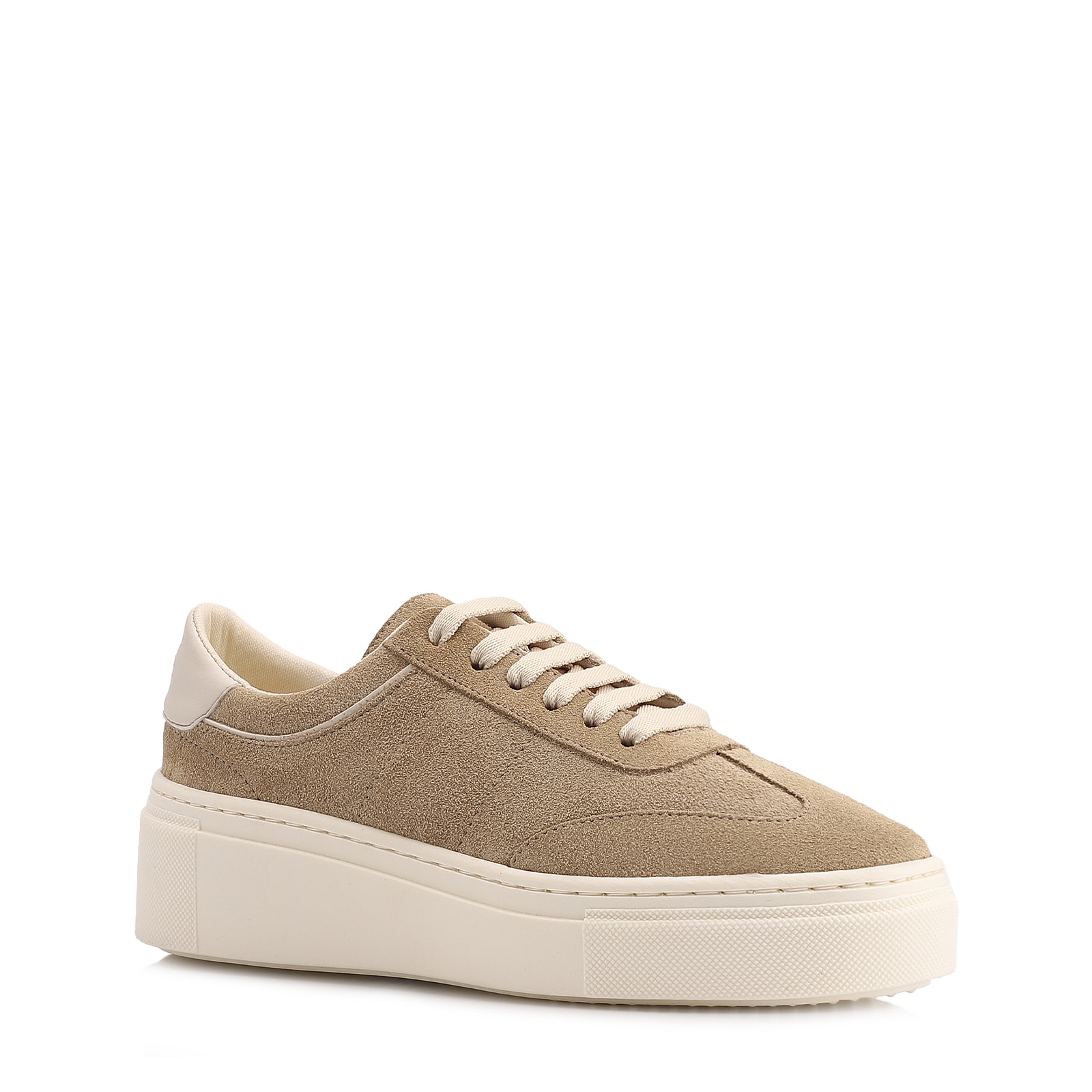 Tênis Flatform Couro Camurça Bege