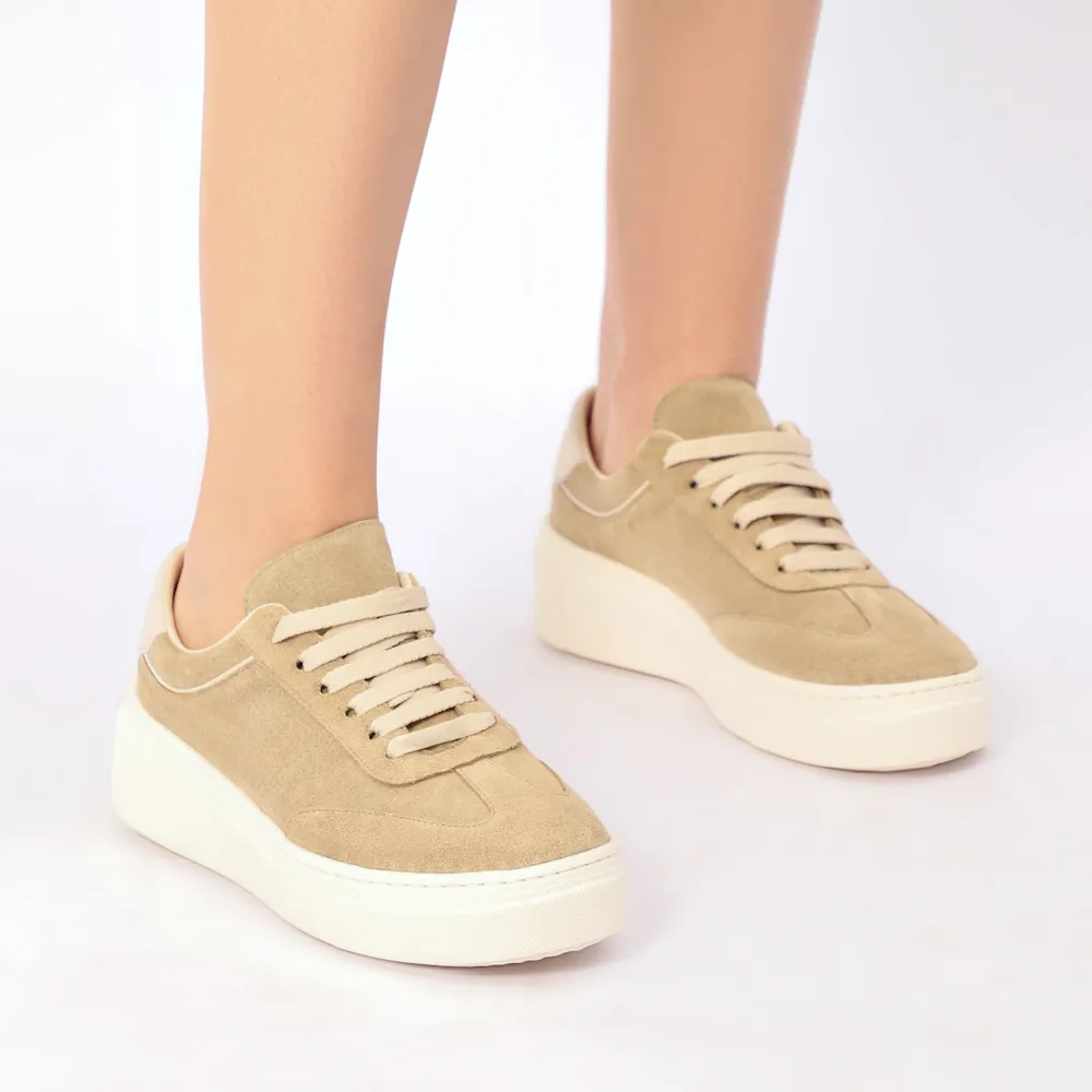 Tênis Flatform Couro Camurça Bege - imagem 2