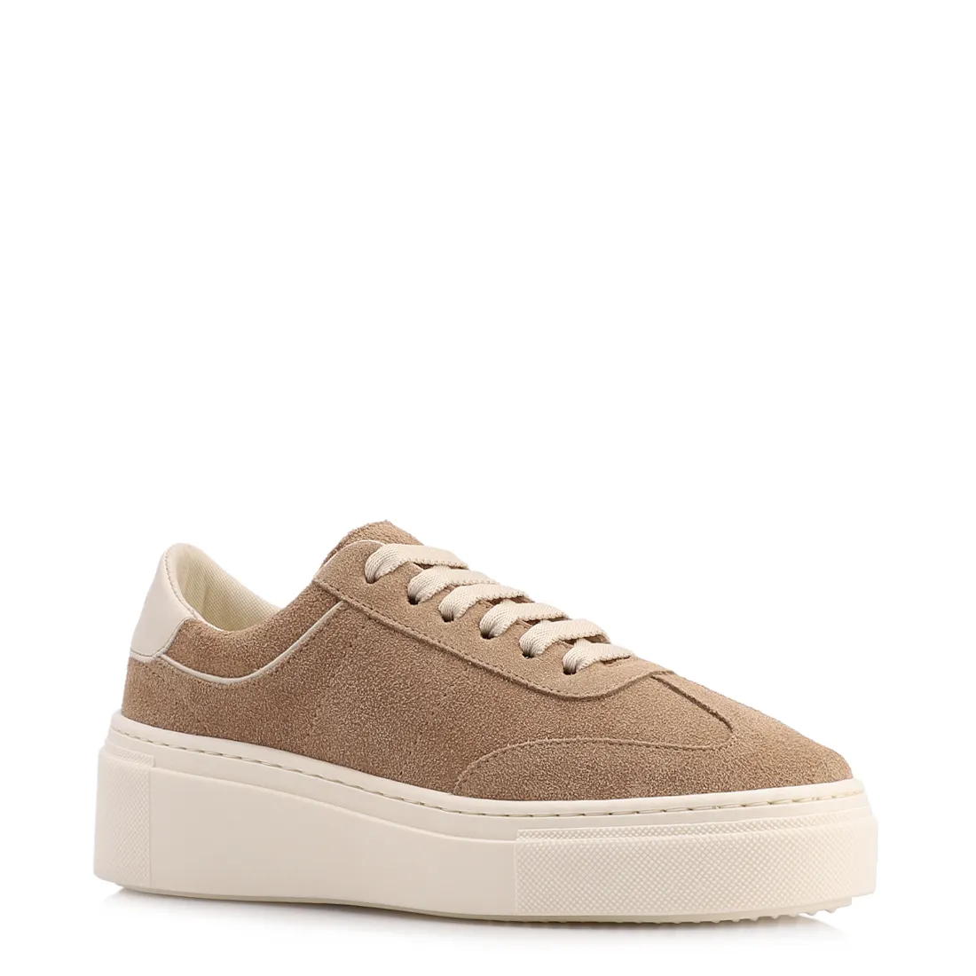 Tênis Flatform Couro Camurça Bege