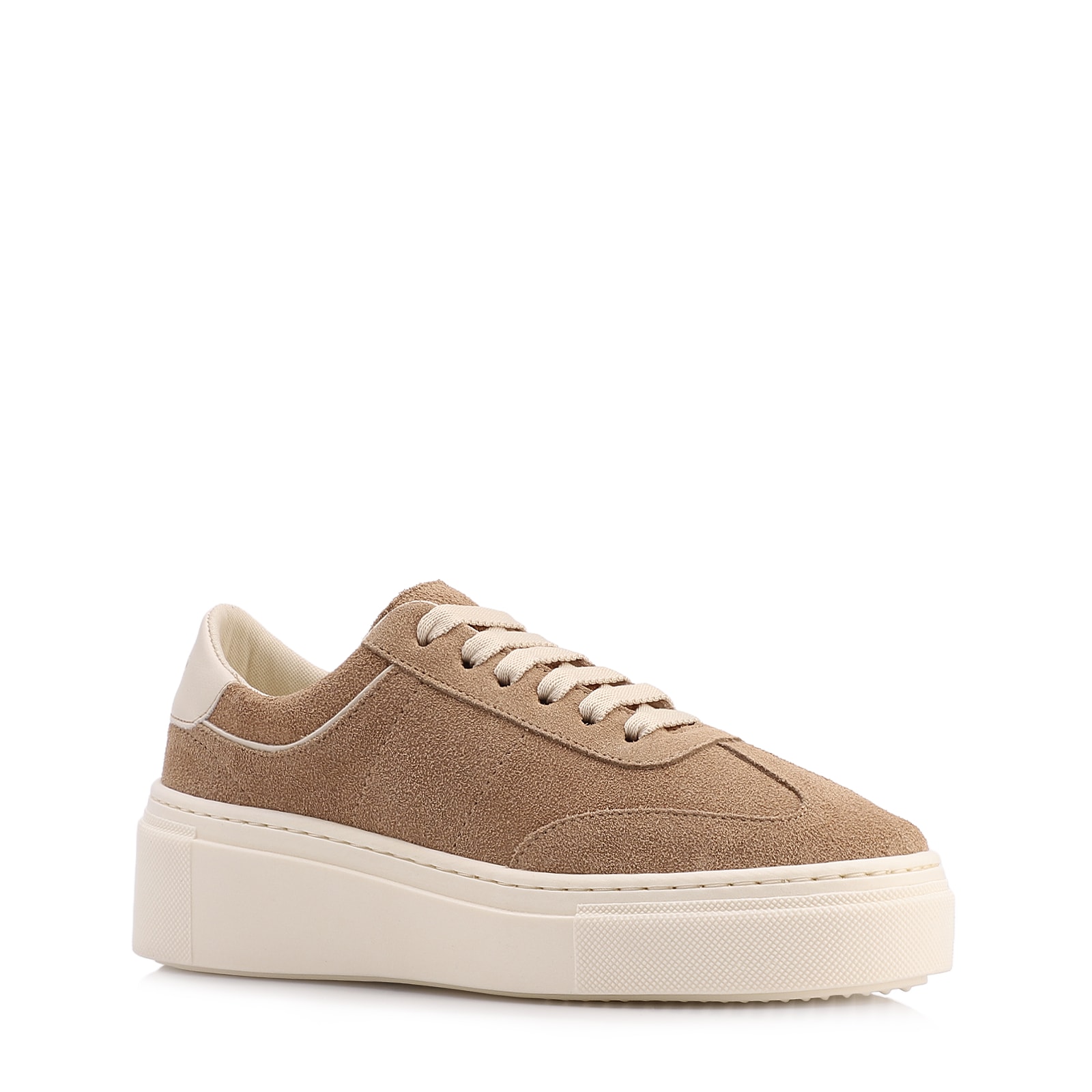 Tênis Flatform Couro Camurça Bege