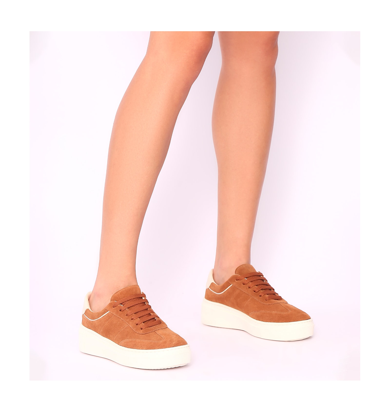Tênis Flatform Couro Camurça Marrom Claro