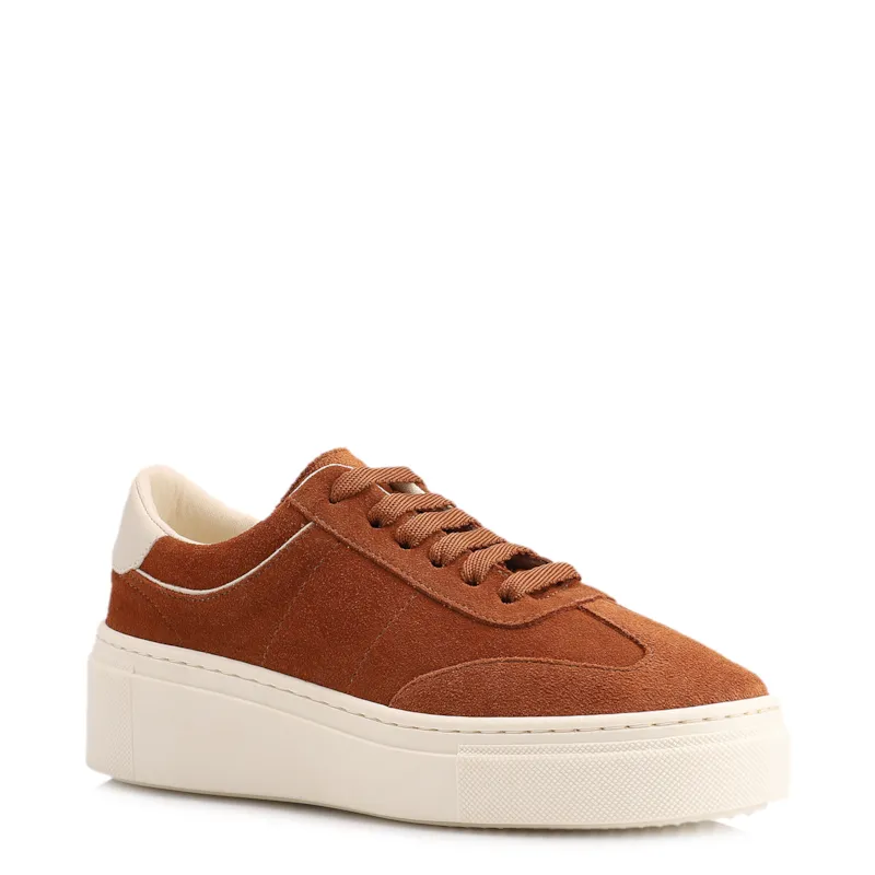 Tênis Flatform Couro Camurça Marrom Claro