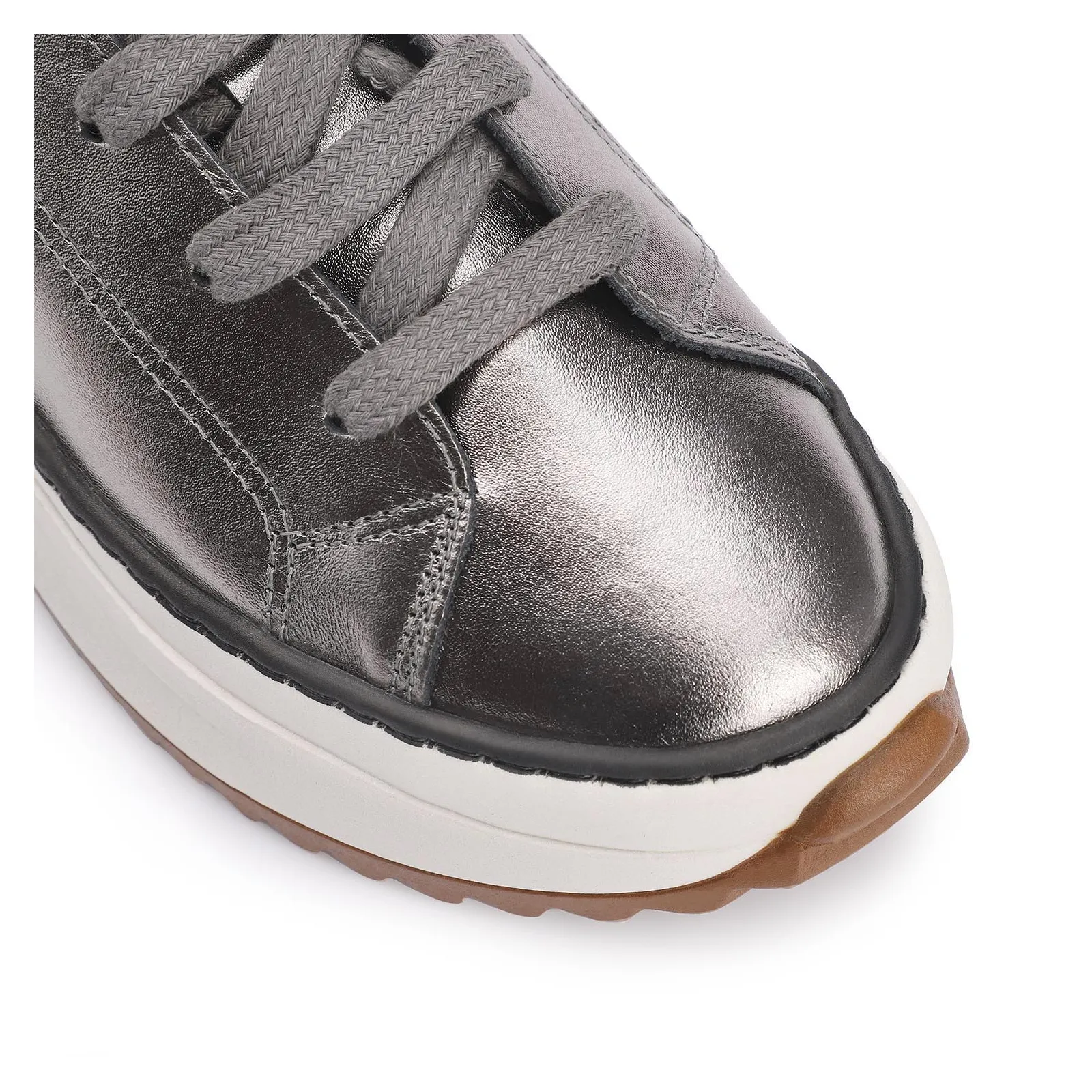 Tênis Flatform Couro Prata