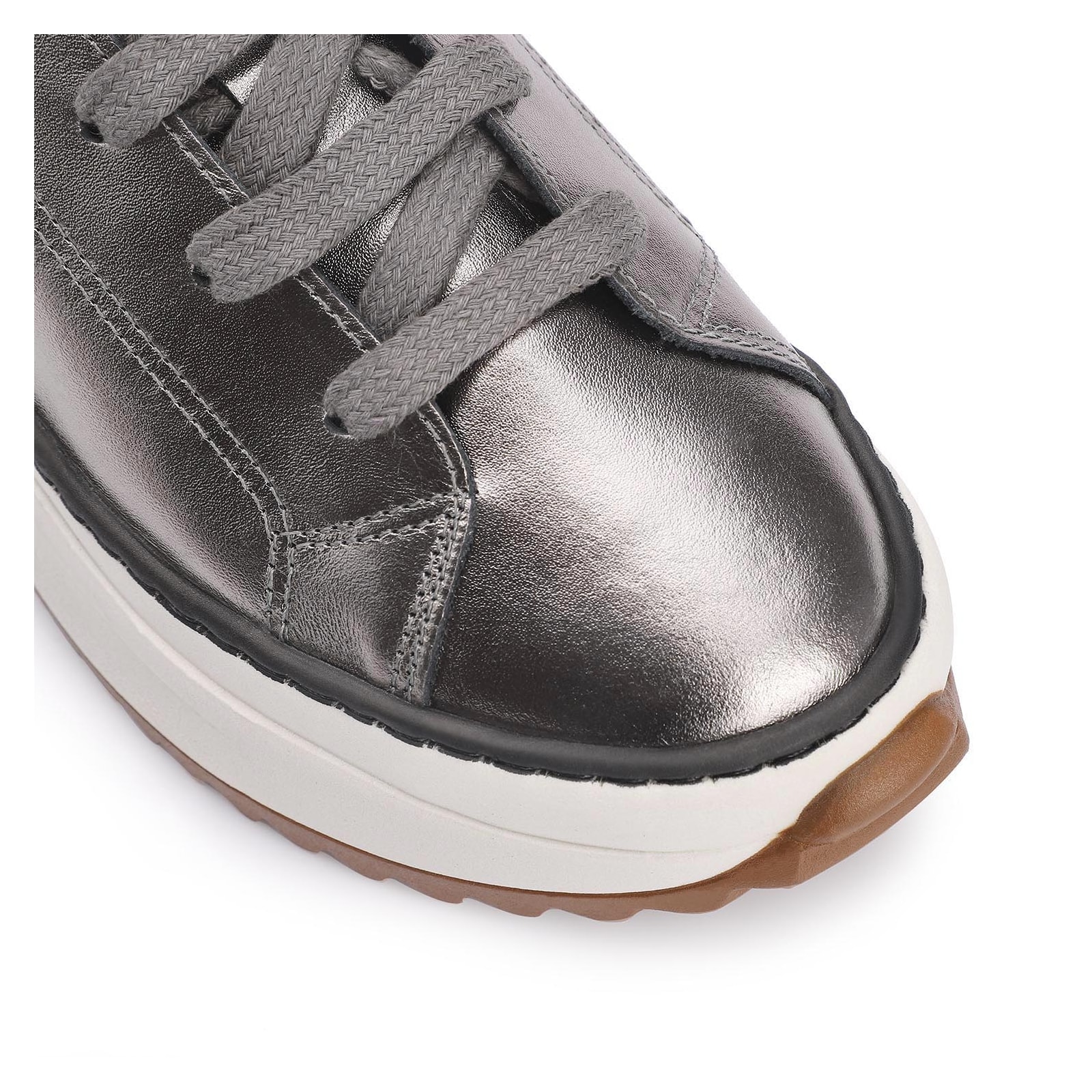 Tênis Flatform Couro Prata