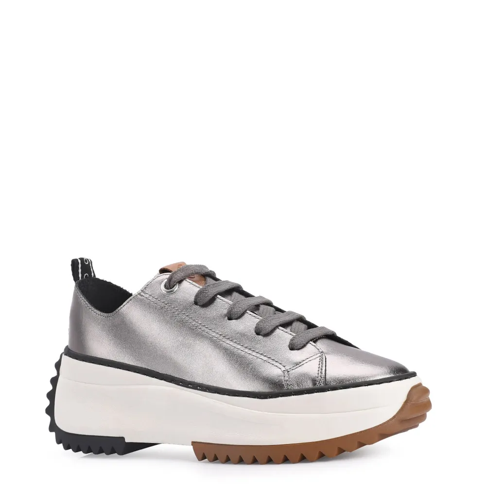 Tênis Flatform Couro Prata