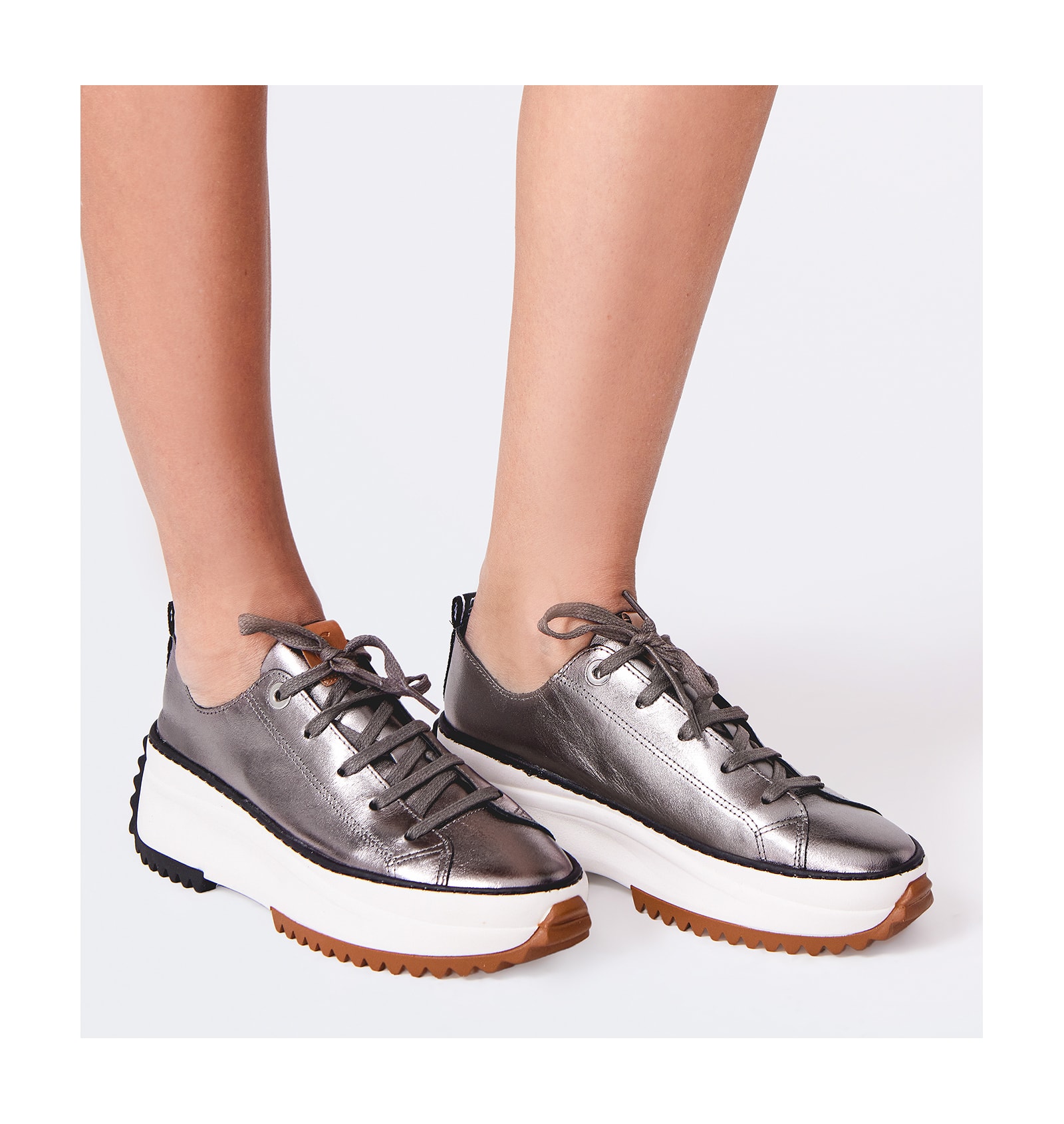 Tênis Flatform Couro Prata