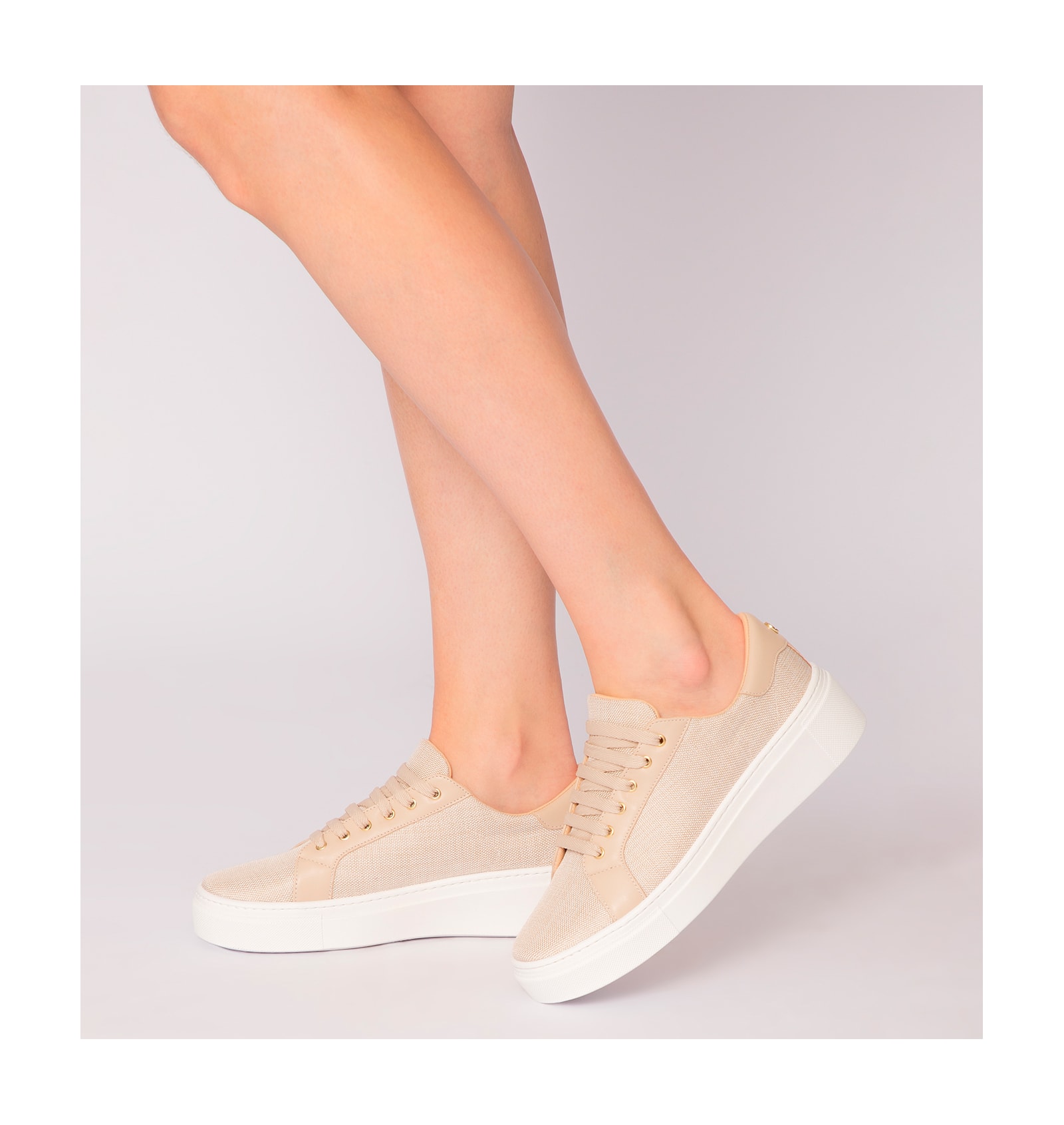 Tênis Flatform Tecido Bege