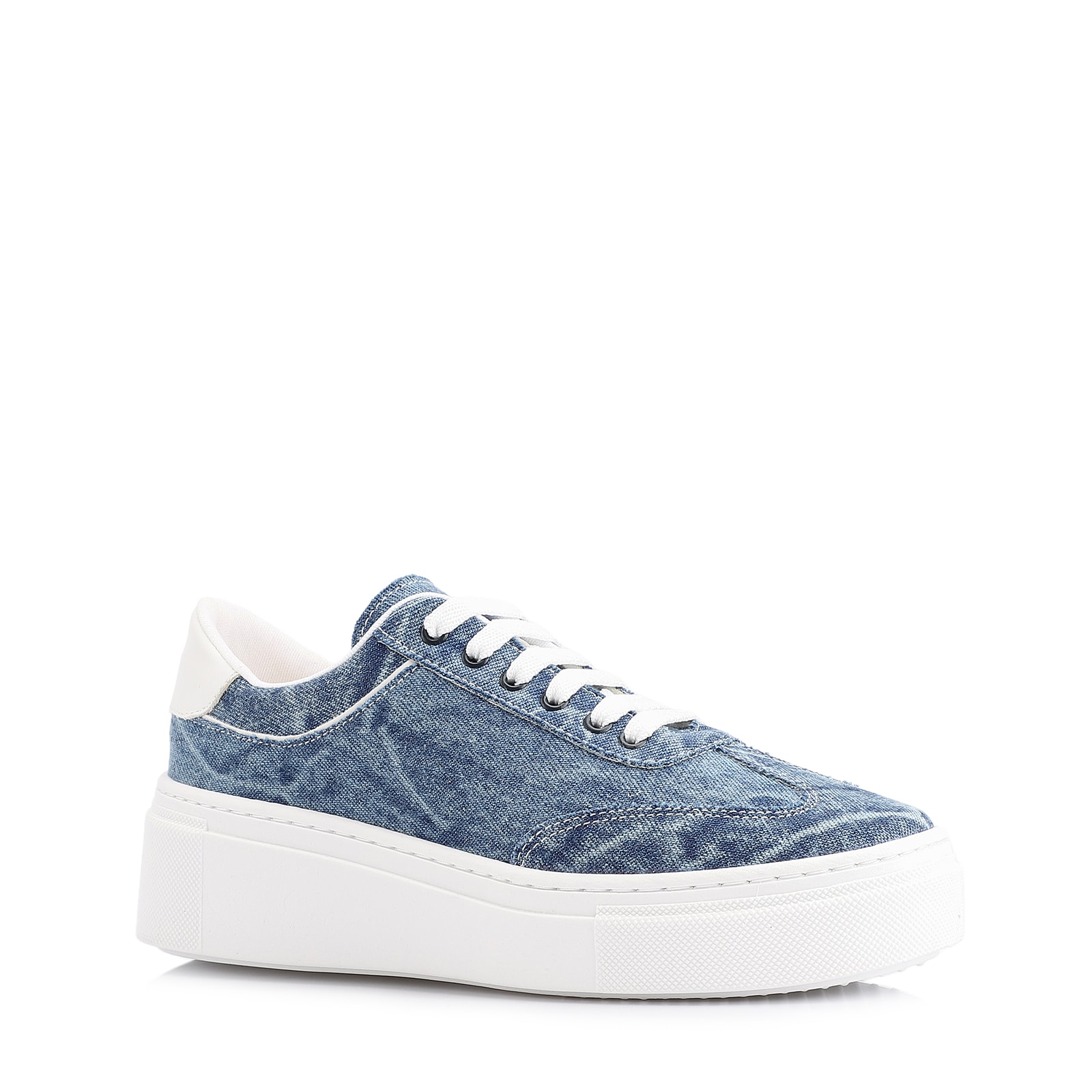 Tênis Flatform Tecido Jeans/Alt Branco