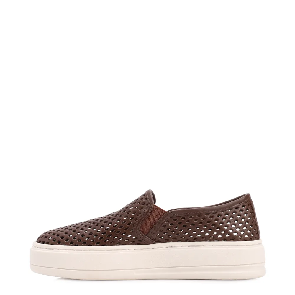 Tênis Marrom Couro Recortes Slip On - imagem 4