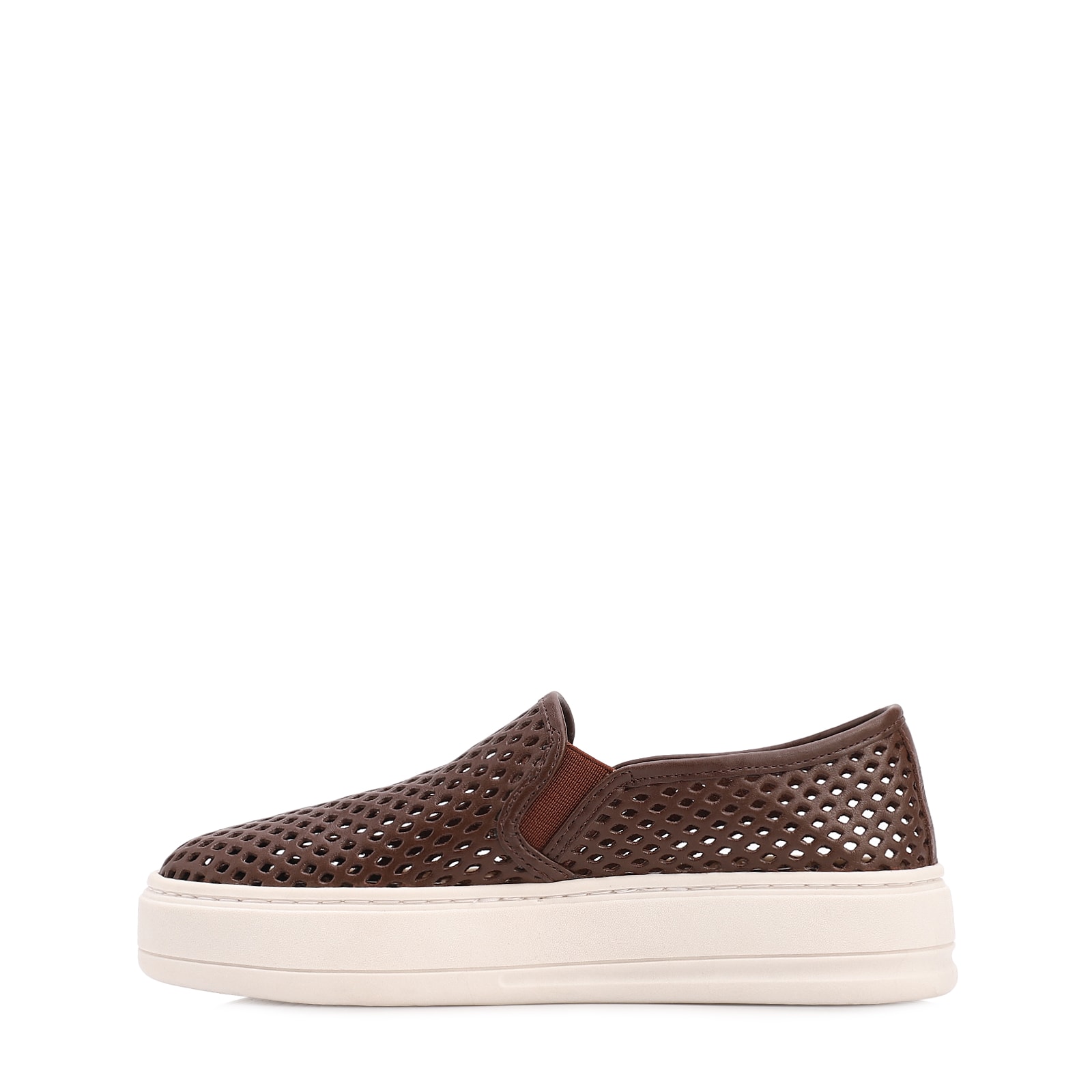 Tênis Marrom Couro Recortes Slip On