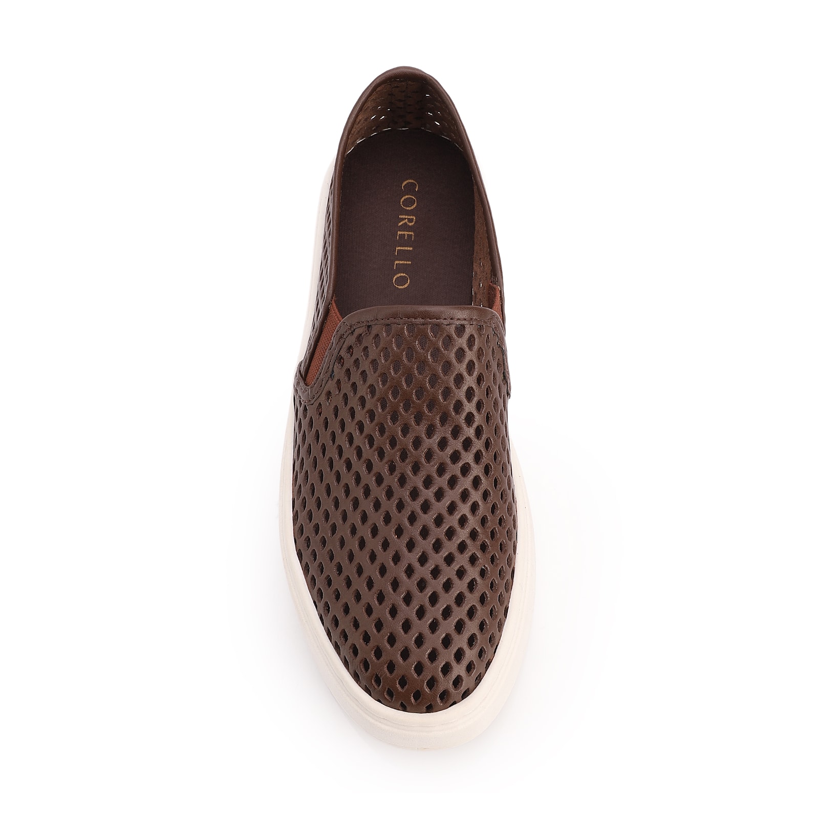 Tênis Marrom Couro Recortes Slip On