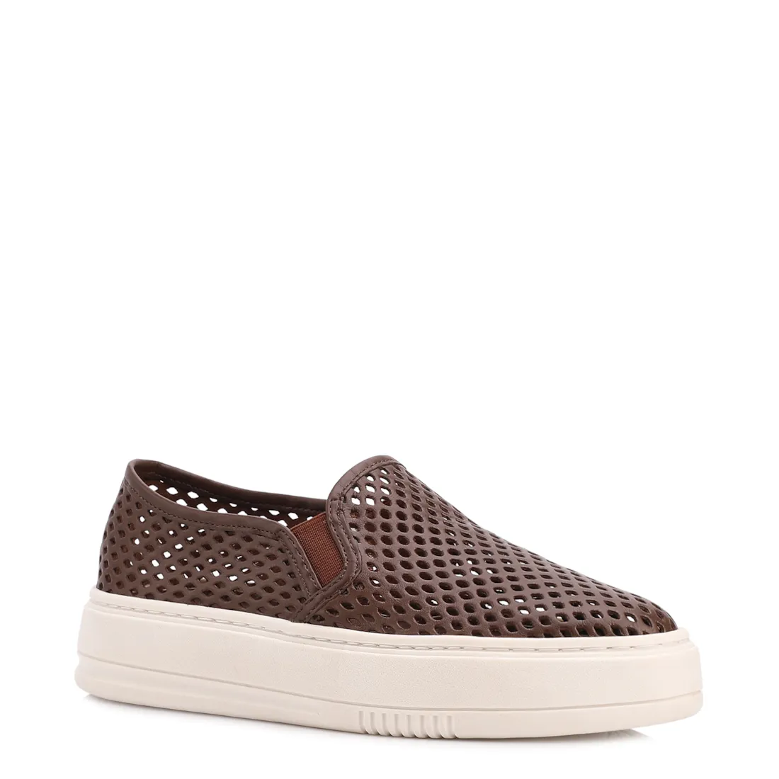 Tênis Marrom Couro Recortes Slip On