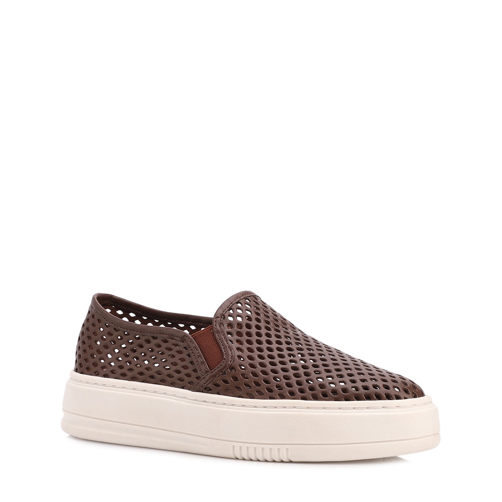 Tênis Marrom Couro Recortes Slip On