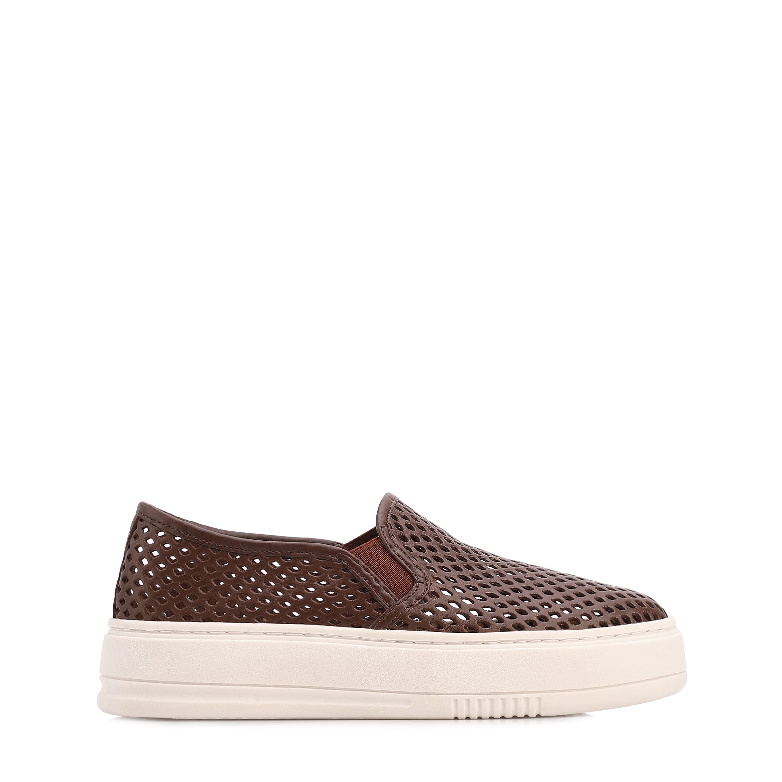 Tênis Marrom Couro Recortes Slip On