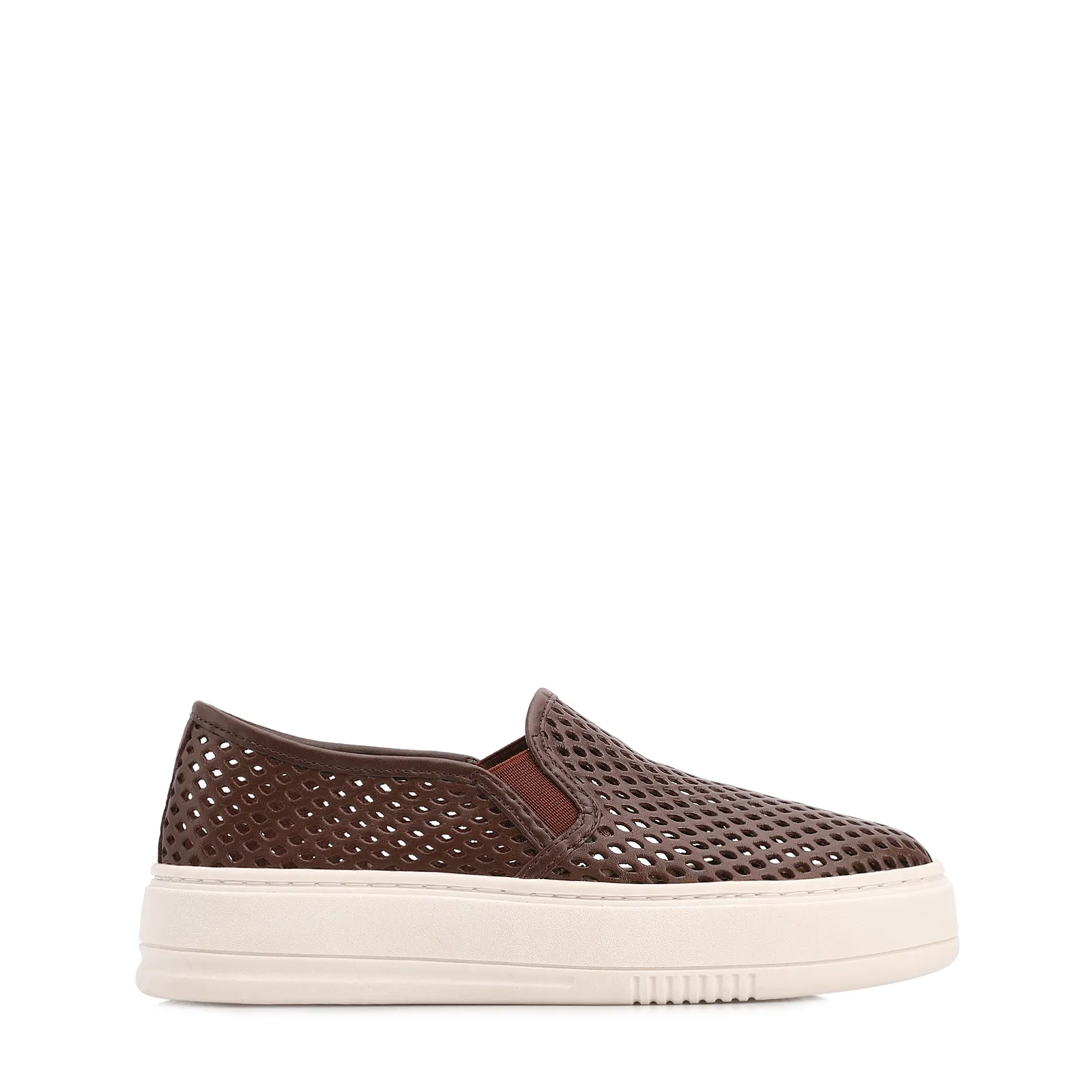 Tênis Marrom Couro Recortes Slip On