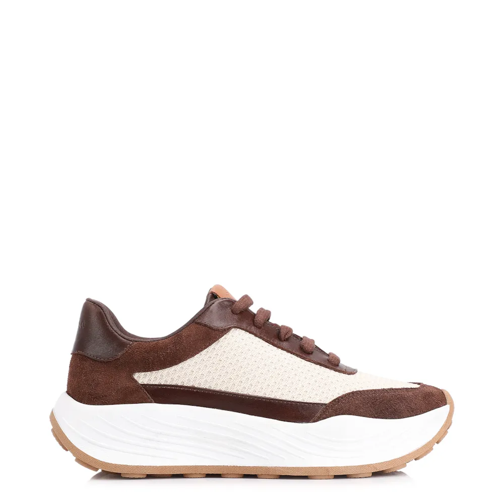 Tênis Plataforma Couro Camurça Marrom/Tela Off White - imagem 3