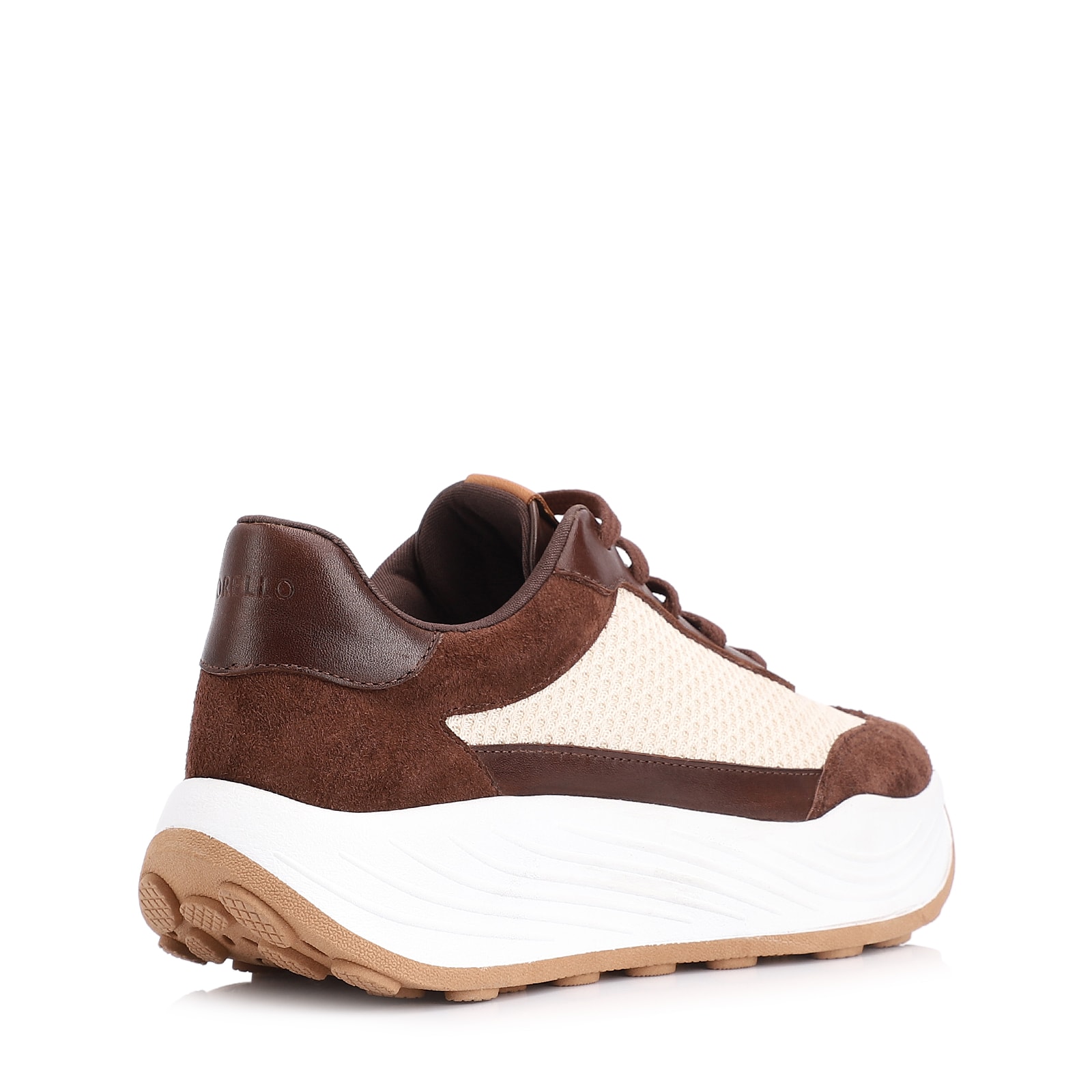 Tênis Plataforma Couro Camurça Marrom/Tela Off White
