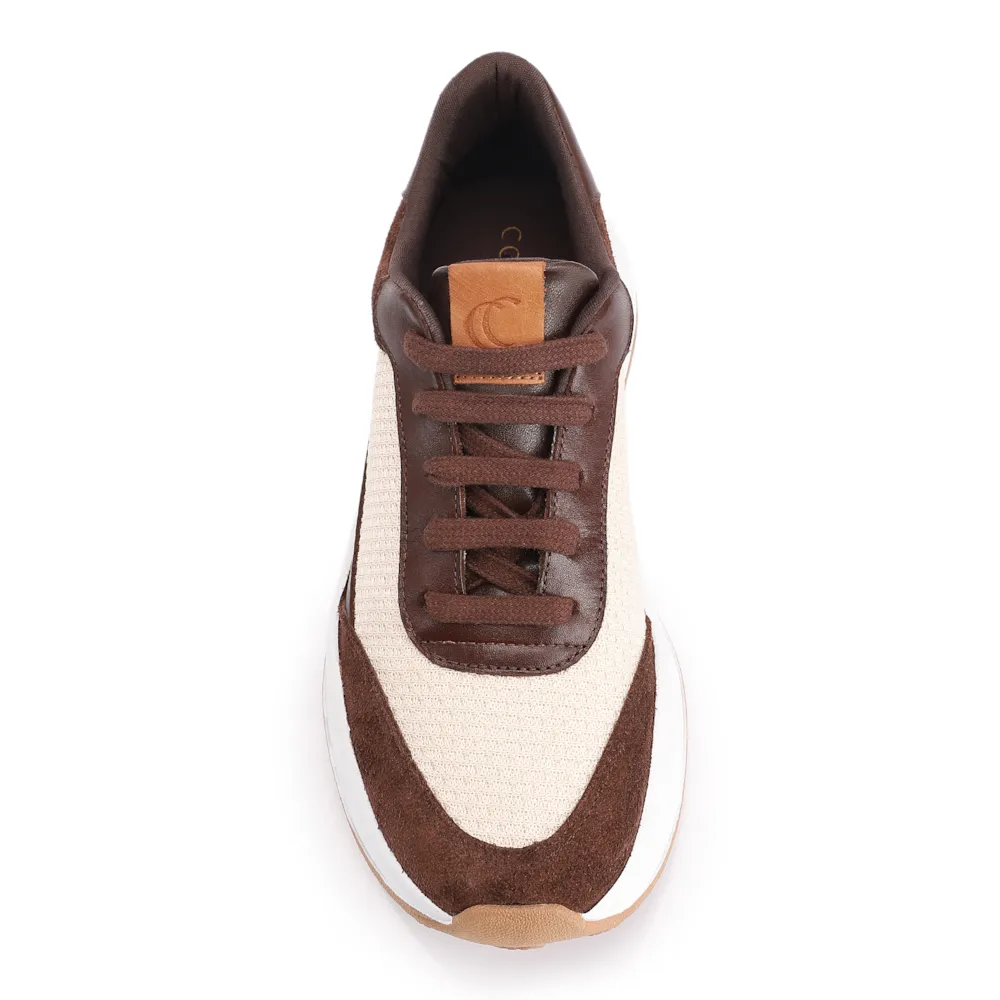 Tênis Plataforma Couro Camurça Marrom/Tela Off White - imagem 6