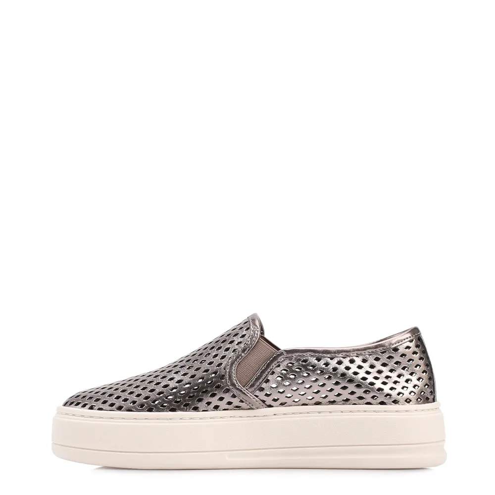 Tênis Prata Couro Recortes Slip On - imagem 4