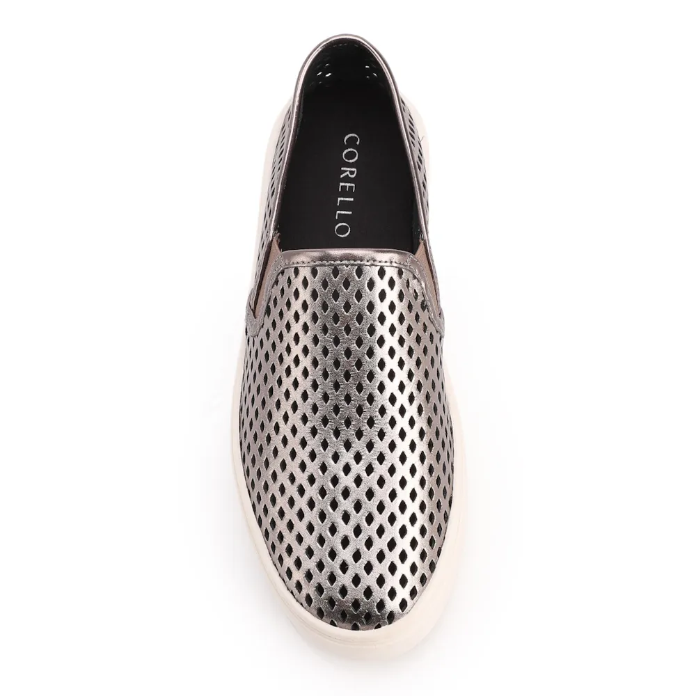 Tênis Prata Couro Recortes Slip On - imagem 5