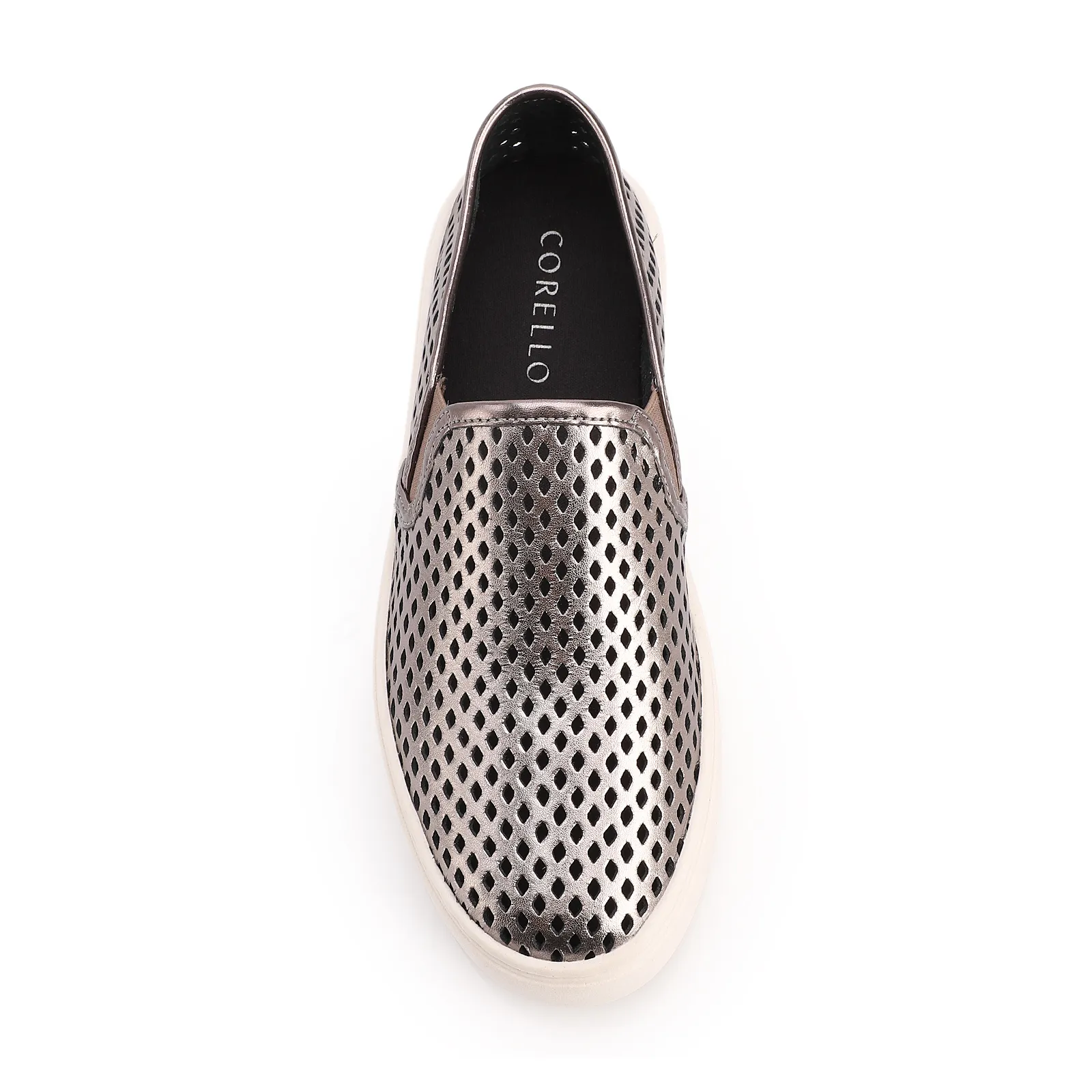 Tênis Prata Couro Recortes Slip On