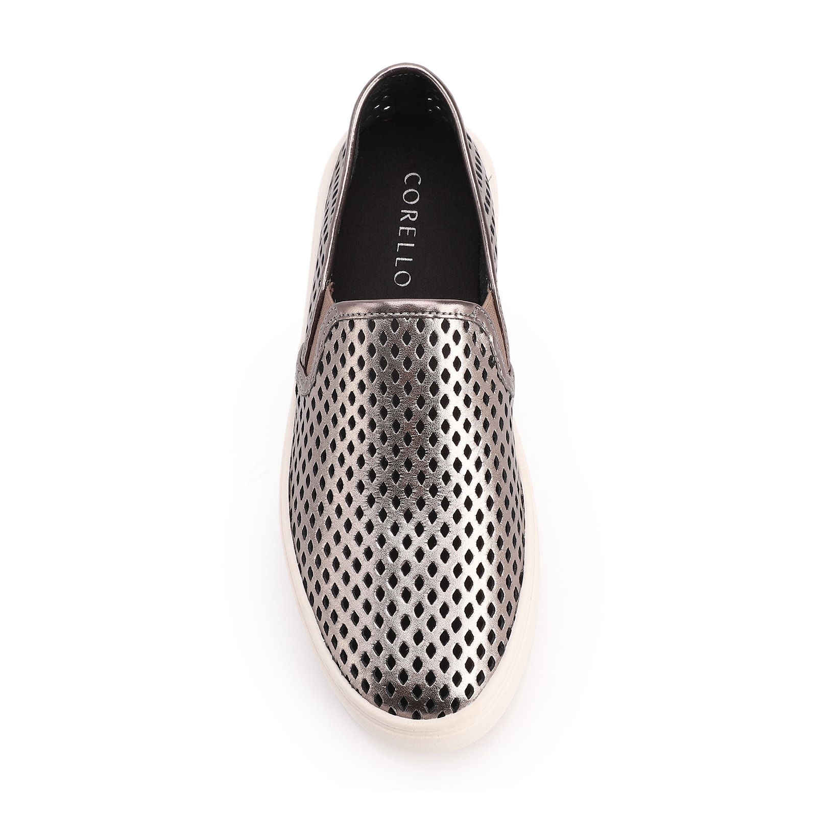Tênis Prata Couro Recortes Slip On