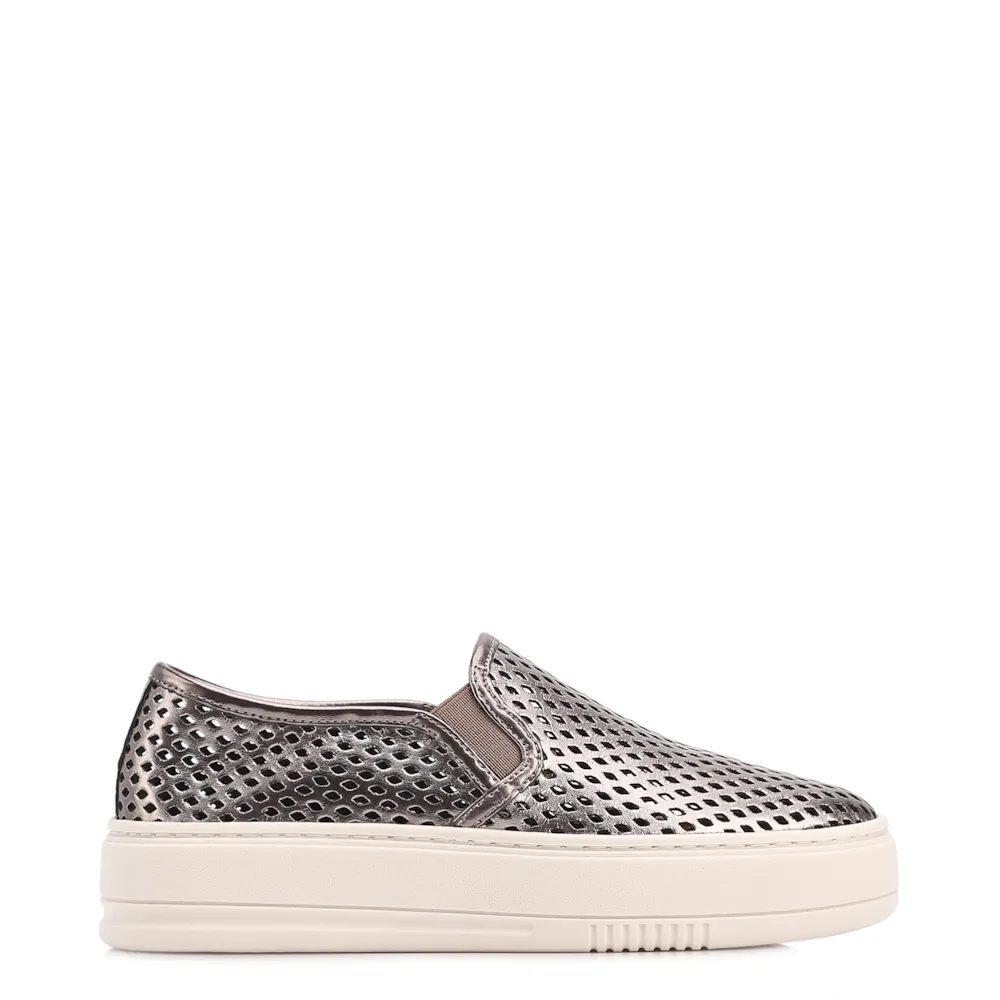 Tênis Prata Couro Recortes Slip On - imagem 2