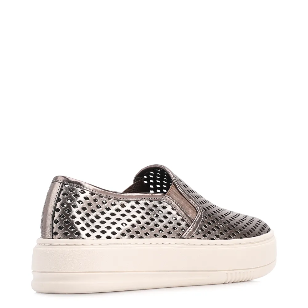 Tênis Prata Couro Recortes Slip On - imagem 3