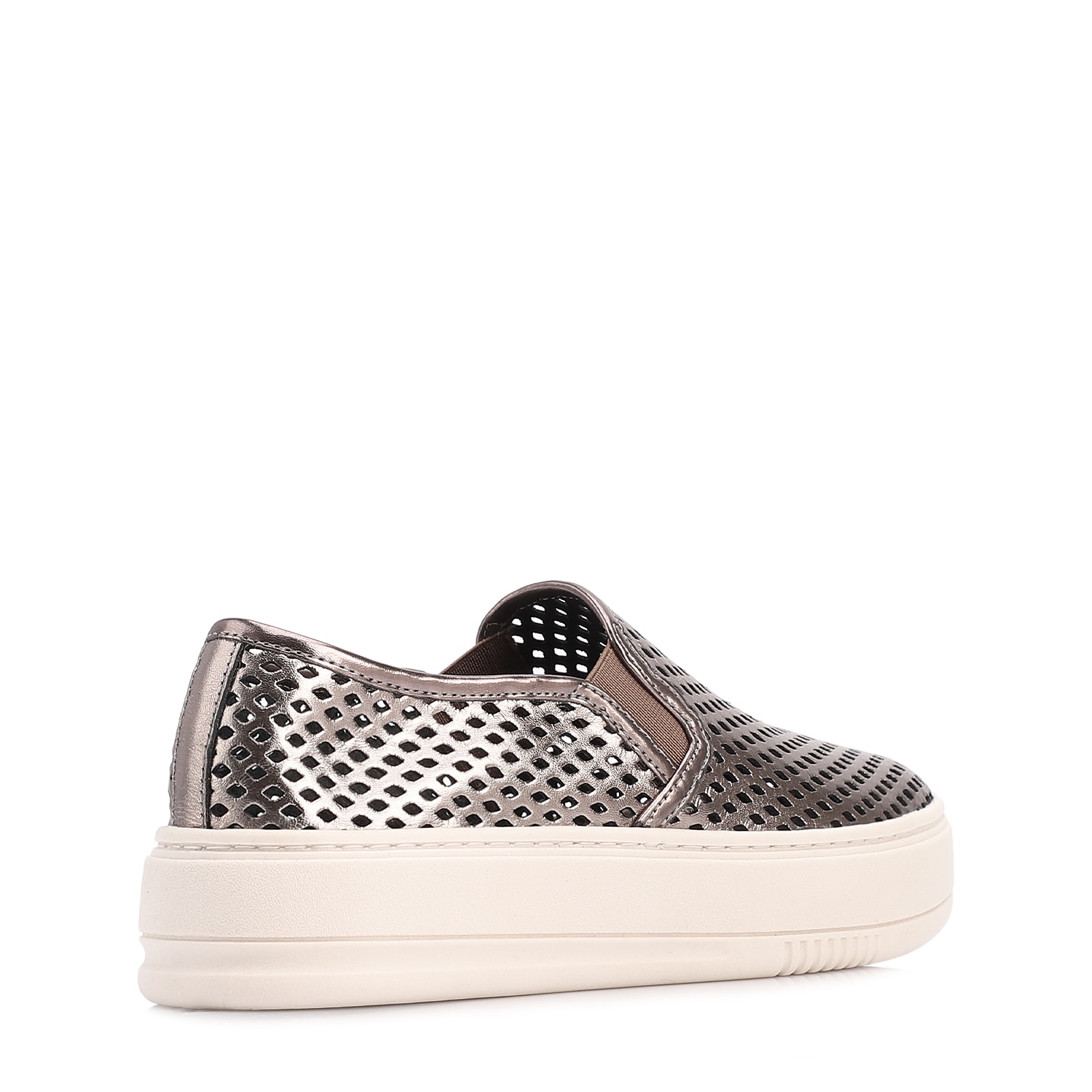 Tênis Prata Couro Recortes Slip On