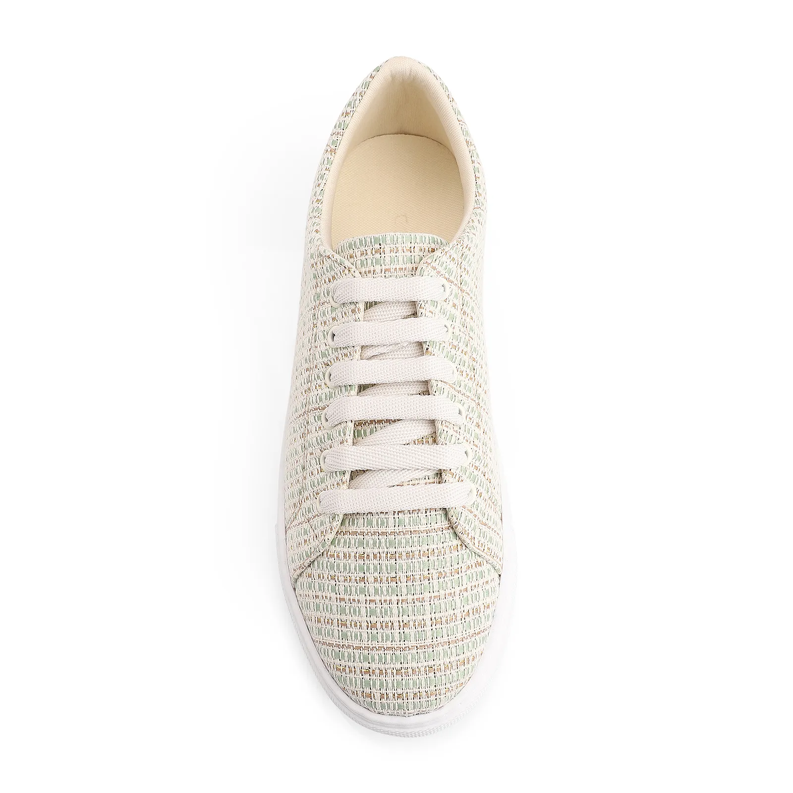 Tênis Tecido Off White/Verde/Dourado