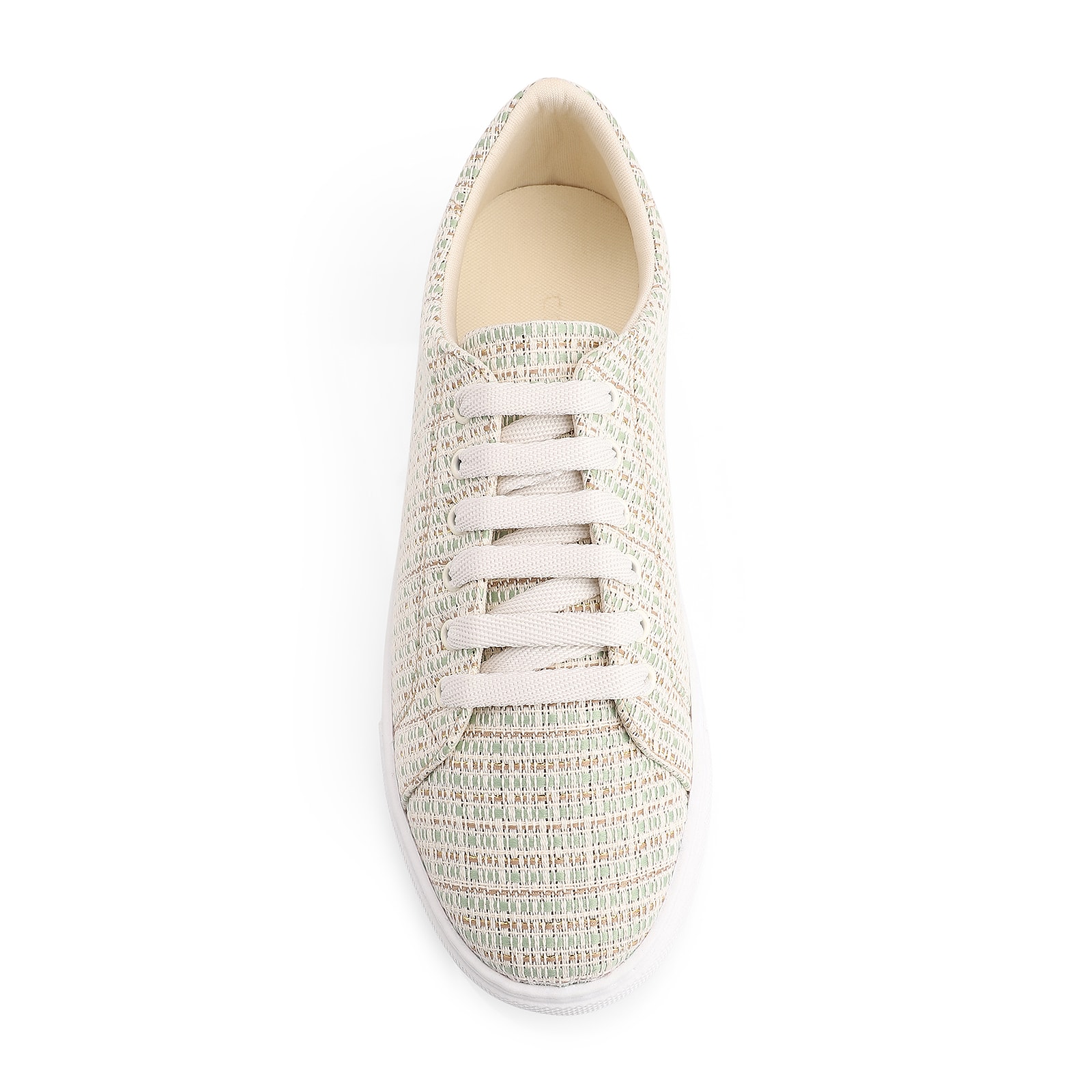 Tênis Tecido Off White/Verde/Dourado