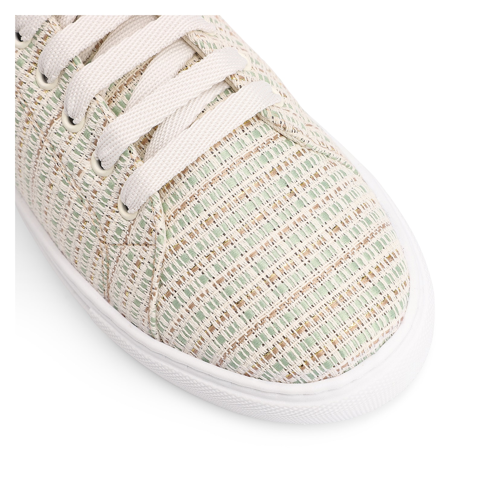 Tênis Tecido Off White/Verde/Dourado